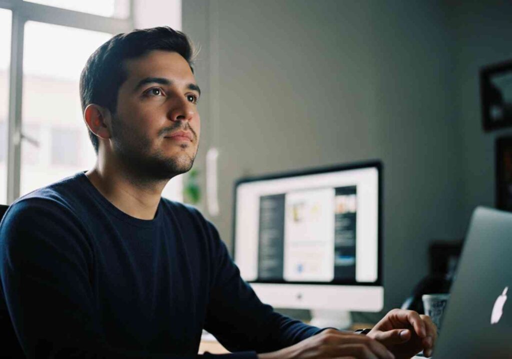 Un estratega de marketing revisando notas mientras considera cómo usar Gemini para crear anuncios que conviertan.